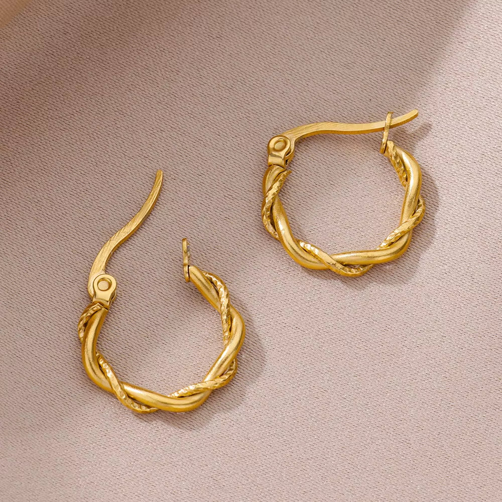 U Shape Hoop Earrings for Women Smooth Gold Color Stainless Steel Earrings Female Classic Statement Wedding Ear Jewelry Aretes